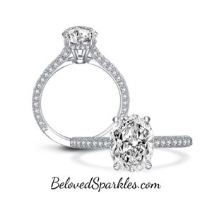 Maxine 10x7mm Oval 3ct Cubic Zirconia Zirconia 925 Sterling Silver Engagement Ring-3 Carat Faux Diamond Bridal Wedding Anniversary Ring