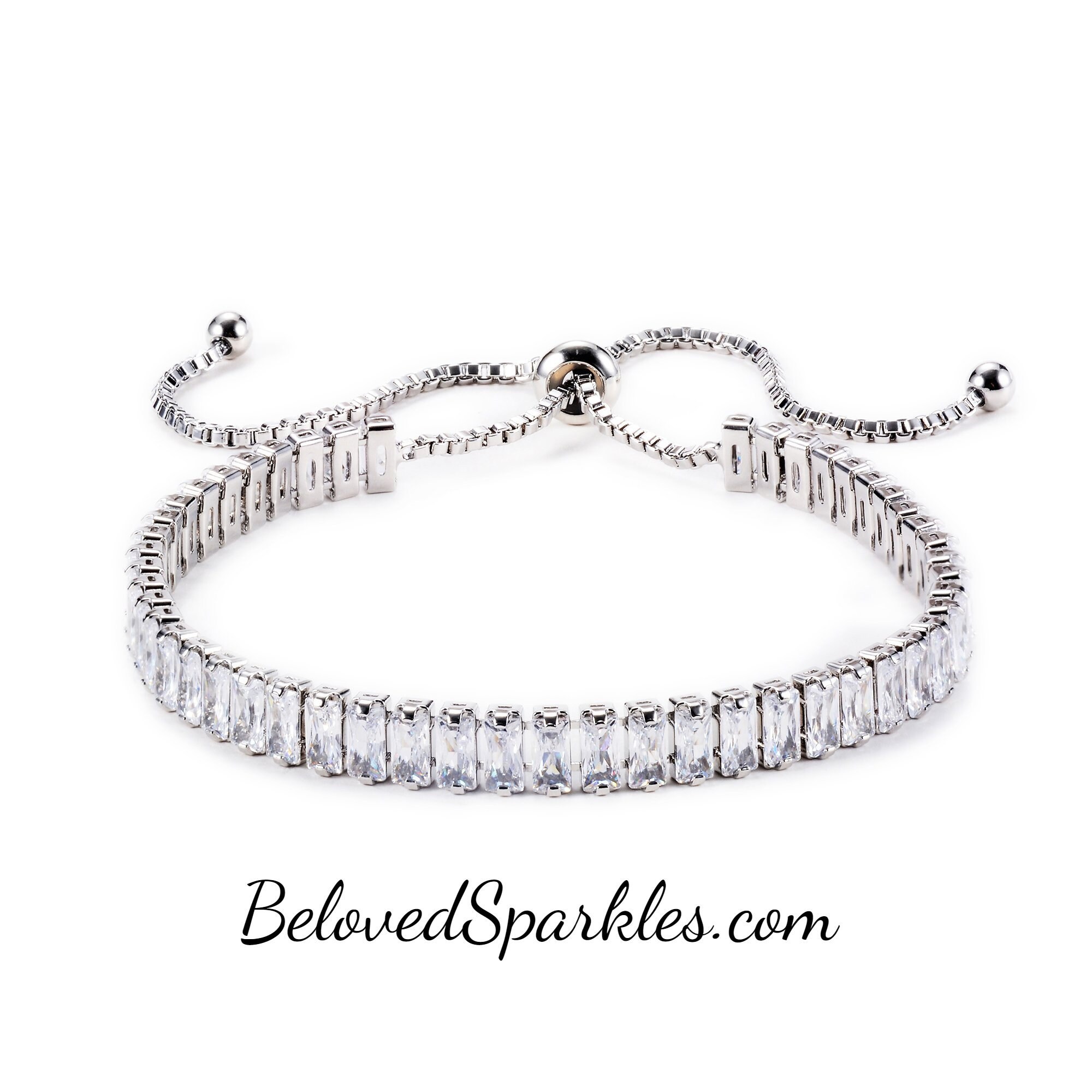 Ferra Radiant CZ Square Prong Silver Tennis Bolo Bracelet