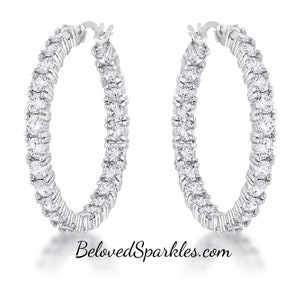 Abella 1,25 &quot;Innen Außenseite 3 mm CZ Silber Creolen - 33 mm große Creolen Zirkonia stimulieren Faux Diamond Silvertone Eternity Circle