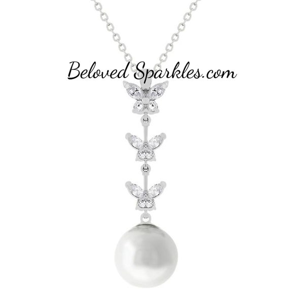 Hiroko 12mm White Pearl Marquise Cubic Zirconia Butterfly