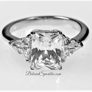 Gretchen 3ct Radiant Cubic Zirconia Three Stone Sterling Silver Engagement Ring-4.5ct Radiant Cut Tri Stone Wedding Anniversary Ring-R108451