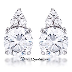Abigail 9mm Clear Round Cut 3.1ct  Silvertone Stud Earrings - Round Blue Green Cubic Zirconia Silver and Rose Gold Fashion Studs