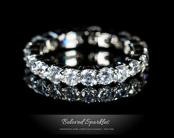 Krista 2mm Round Cut 2 Carat Cubic Zirconia Eternity Ring-Faux Diamond Stackable Fashion Band Ring-CZ Bridal Wedding Promise Band Ring