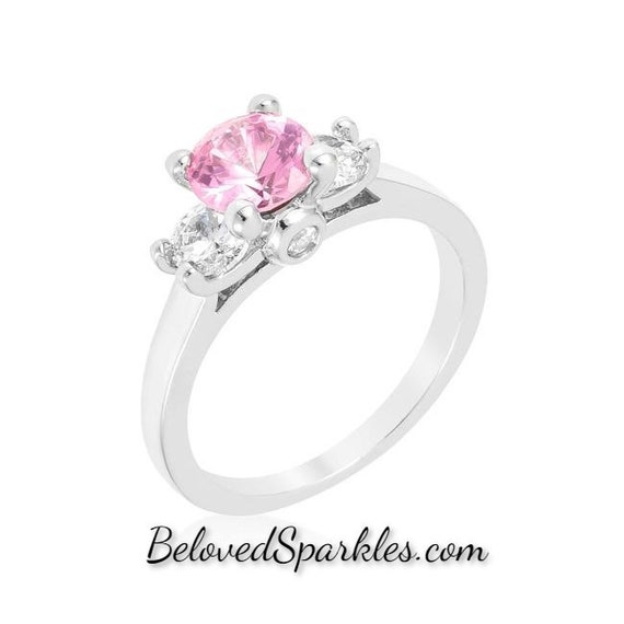 Buy Leana .8ct Pink Round CZ Three Stone CZ Silver Engagement Ring-petite  Lt Pink Cubic Zirconia Faux Diamond Wedding Promise Anniversary Ring Online  in India - Etsy