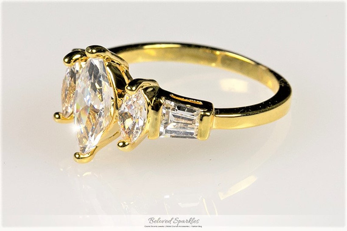 Burke 2.5ct Marquise CZ Triplet 18k Gold Engagement - Etsy