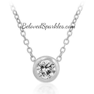 Seth 5mm Round Solitaire 0.5ct Cubic Zirconia Bezel Set on Silver or Gold Pendant-Round CZ on Silvertone or Goldtone Pendant for Daily Wear.