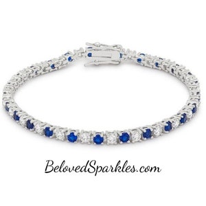 Cassidy Sapphire Blue 10ct Cubic Zirconia Tennis Bracelet-Blue Faux Diamond Round Cut CZ Bracelet-Bridal Wedding Daily Fashion Bracelets