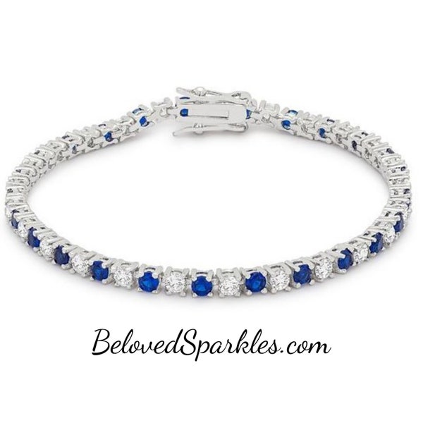 Cassidy Sapphire Blue 10ct Cubic Zirconia Tennis Bracelet-Blue Faux Diamond Round Cut CZ Bracelet-Bridal Wedding Daily Fashion Bracelets
