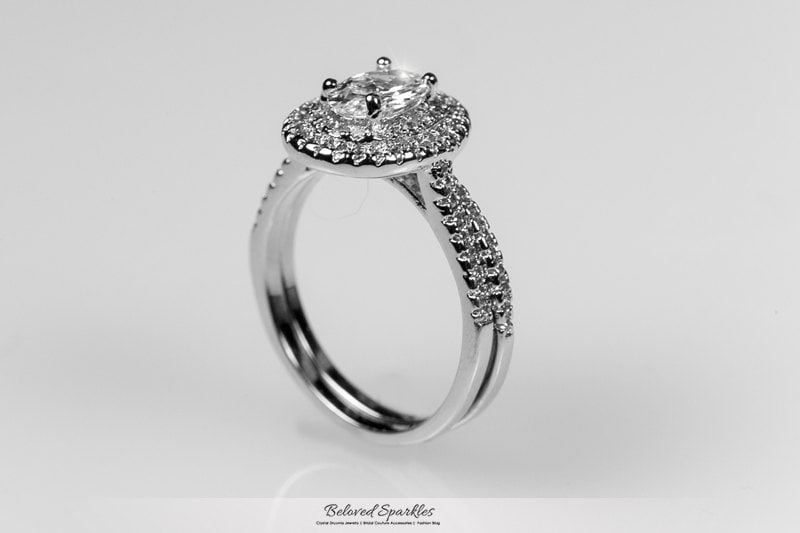 ヘレンシア リザーピアス シルバー Zehira Oval Solitaire Double Halo 3.5(ct) Cubic Zirconia