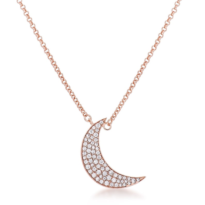 Carlisa To Moon and Back CZ Pendant Necklace-Rose Gold Moon Cubic Zirconia Pendant Necklace-Fashion Faux Diamond Silvertone Pendant Necklace