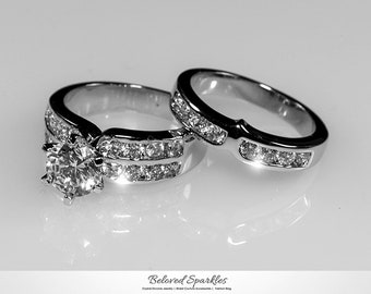 Fatima Classic 7.5mm 1.8ct Round Cut 2.5 Carat Cubic Zirconia Engagement Wedding Ring Set-Cubic Zirconia Bridal Anniversary Diamond Ring