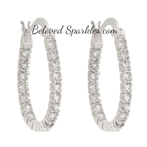 Marina 1 in Inside-Out CZ 2ct Runde Zirkonia Creolen-27 mm Kleine Eternity CZ Faux Diamant Creolen Silber Scharnier Mode Ohrringe