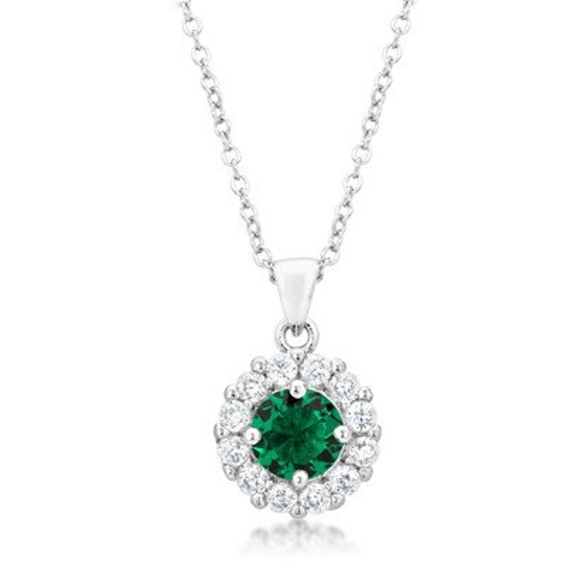 4 Carat Emerald Green Halo CZ Pendant Necklace Vintage | Etsy