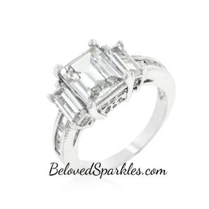 Alina 3ct Emerald CZ Three Stone Engagement Statement Ring-Emerald Cubic Zirconia Diamond Bridal Wedding Anniversary Ring-BSJER108196R01