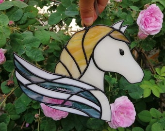 Pegasus Stained Glass Suncatcher Window Hanging or Wall Decor - Unique Winged Horse Panel