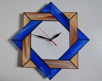 Large Modern Wall Clock 11 / 14 Inch Cobalt Blue Brown - Stained Glass Celtic Decor for Home or Office