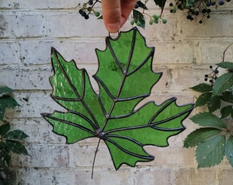 Stained Glass Maple Leaf Suncatcher Window Hanging or Wall Decor