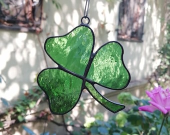 Stained Glass Shamrock Suncatcher Window Hanging or Wall Decor. Handmade Lucky Clover Sun Catcher