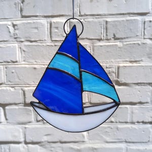 Stained Glass Sailboat Suncatcher Window Hanging or Wall Decor. Sail Boat Ornament. Yacht Lover Sun Catcher. Gift for Sailor Dad or Grandpa