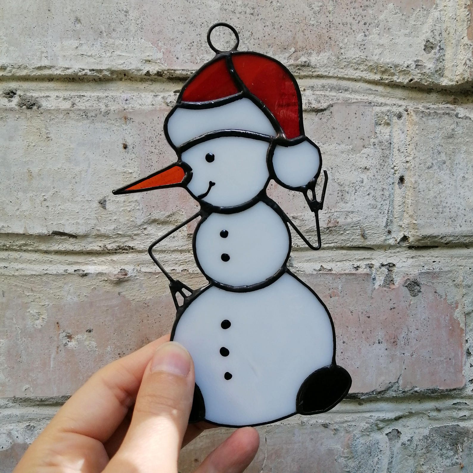 Snowman Stained Glass Suncatcher Window Hanging, Wall Decor, Xmas Tree ...