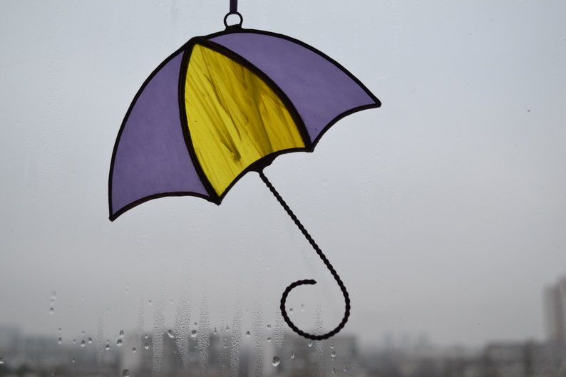Stained Glass Umbrella Suncatcher yellow gold grape purple Etsy