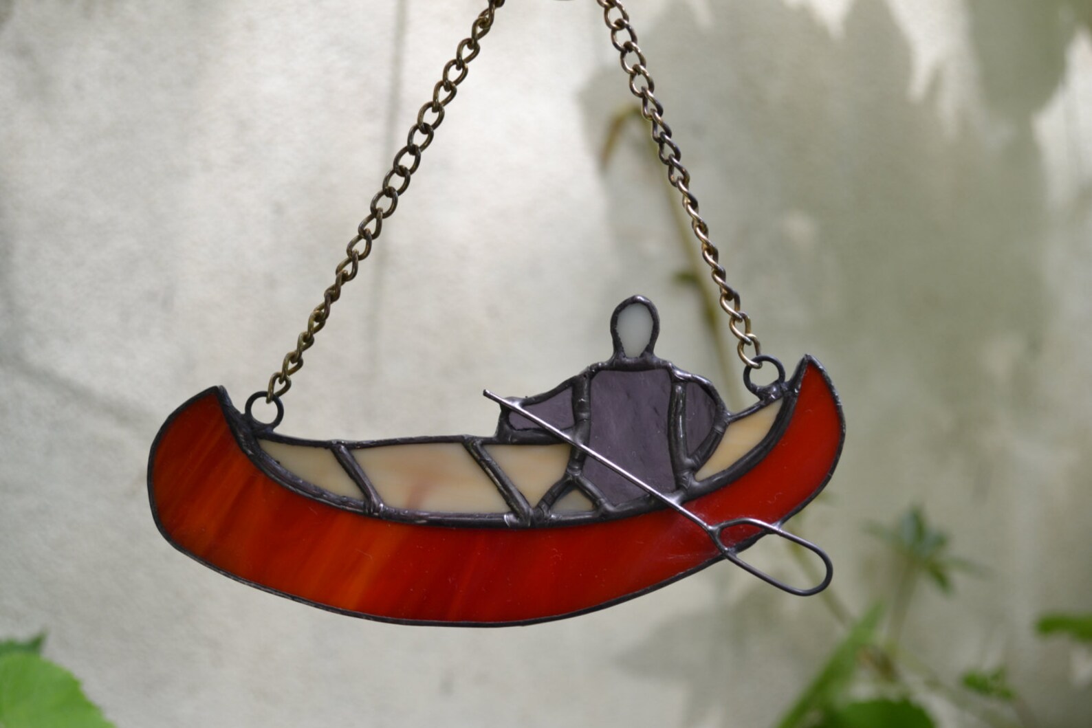 Man in Red Canoe Ornament Stained Glass Canoe Suncatcher Etsy