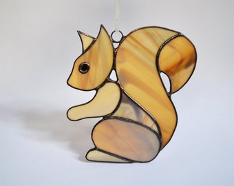 Stained Glass Squirrel Suncatcher Window Hanging or Wall Decor - Woodland Cute Brown Animal Sun Catcher