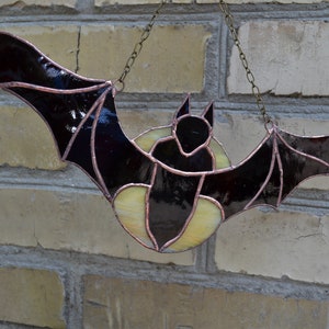 Flying Over Moon Bat Stained Glass Panel for Window Hanging. Goth Stained Glass Bat Suncatcher. Gothic Sun Catcher Bat image 3