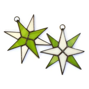 Green Stained Glass Star Ornaments Pair - Christmas Celestial Suncatcher Window Hanging, Tree & Wall Decor image 6