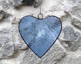 Blue Heart Stained Glass Suncatcher Window Hanging or Wall Decor. I Love You Ornament. Romantic Anniversary Gift