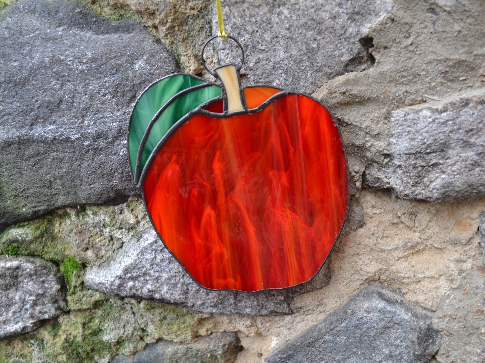 Stained Glass Apple Suncatcher Apple Stained Glass Window Etsy