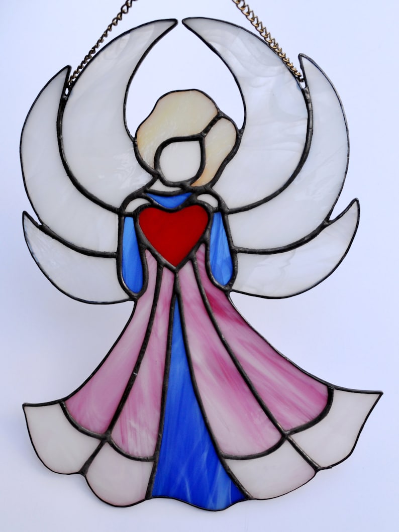 Large Stained Glass Angel Suncatcher Guardian Angel Stained Etsy
