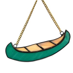 Stained Glass Canoe Suncatcher Window Hanging or Wall Decor - Teal Green Canoe Ornament