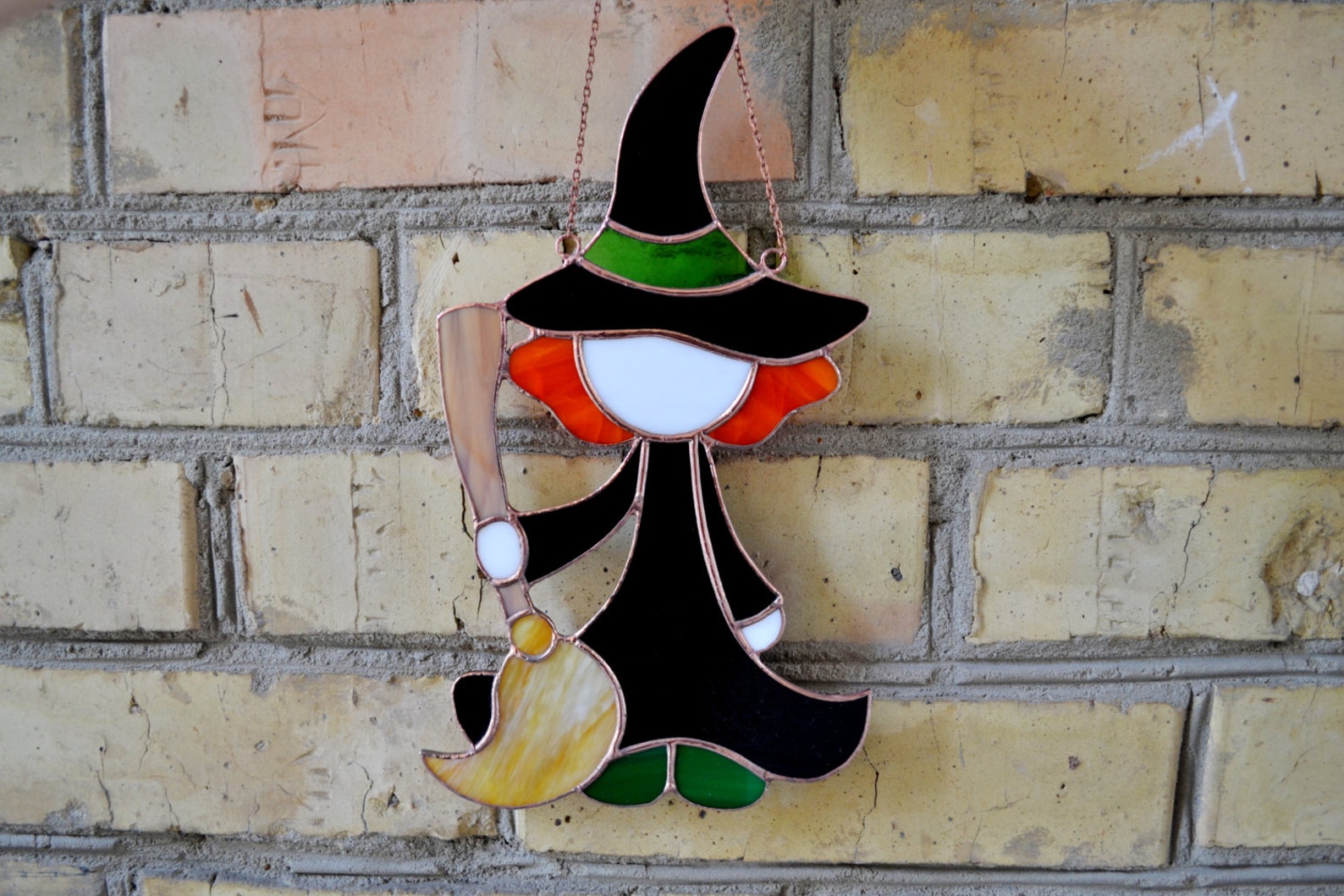Stained Glass Witch Suncatcher. Halloween Witch Wall Hanging. Etsy