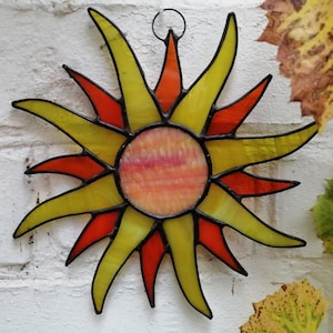 Boho Stained Glass Sun Suncatcher. Sunshine Sun Catcher. Sunburst Window Hanging or Wall Decor