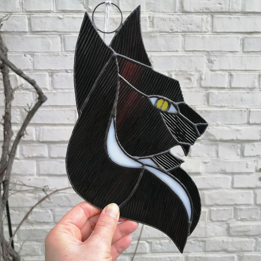 Scary Cat Stained Glass Suncatcher for Window Hanging or Wall Decor ...
