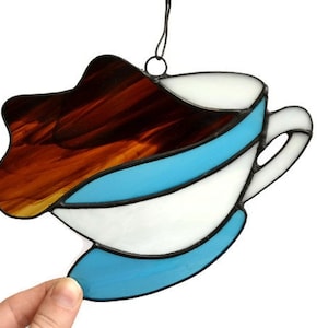 Stained Glass Coffee Cup Suncatcher for Kitchen Decor image 1