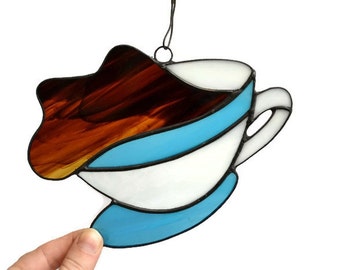 Stained Glass Coffee Cup Suncatcher for Kitchen Decor