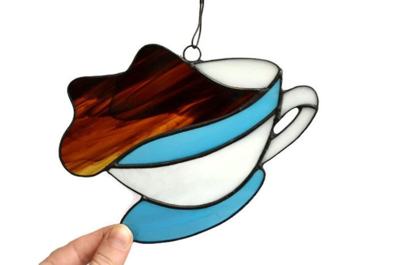 Stained Glass Coffee Cup Suncatcher for Kitchen Decor image 1