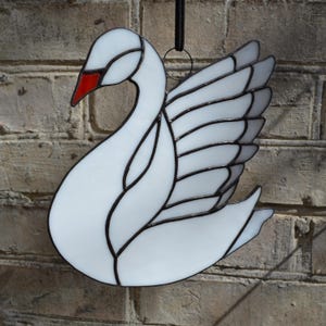 White Swan Stained Glass Suncatcher Window Hanging or Wall Decor. Beautiful Bird Panel for Living Room or Bedroom