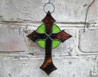 Stained Glass Cross Ornament Colorful Window Hanging or Wall Decor - Unique Christian Suncatcher