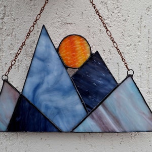 Stained Glass Smokey Mountains Range Suncatcher Decor