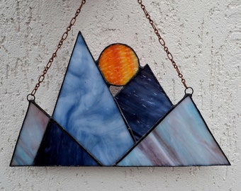 Stained Glass Smokey Mountains Range Suncatcher Decor