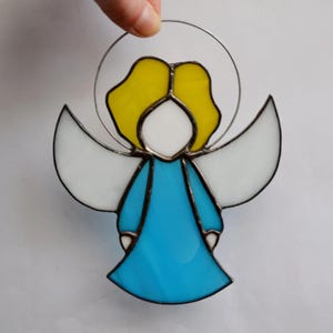 Guardian Angel Stained Glass Suncatcher Window Hanging or Wall Decor. Unique Christian Ornament. Baptism Gift from Godparents to Godchild