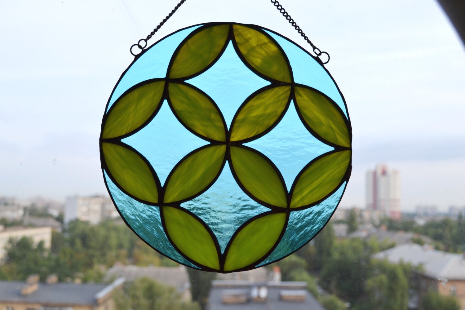 Round Stained Glass Panel Suncatcher with Sacred Geometric Etsy