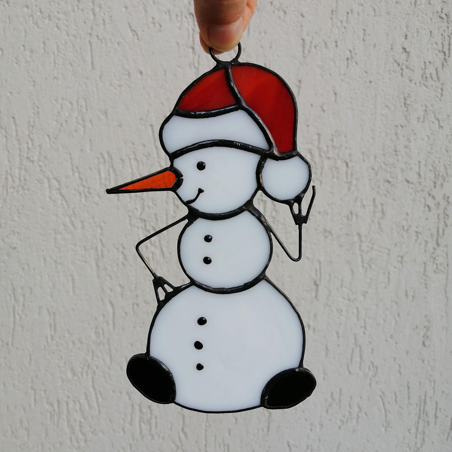 Snowman Stained Glass Suncatcher Window Hanging, Wall Decor, Xmas Tree ...