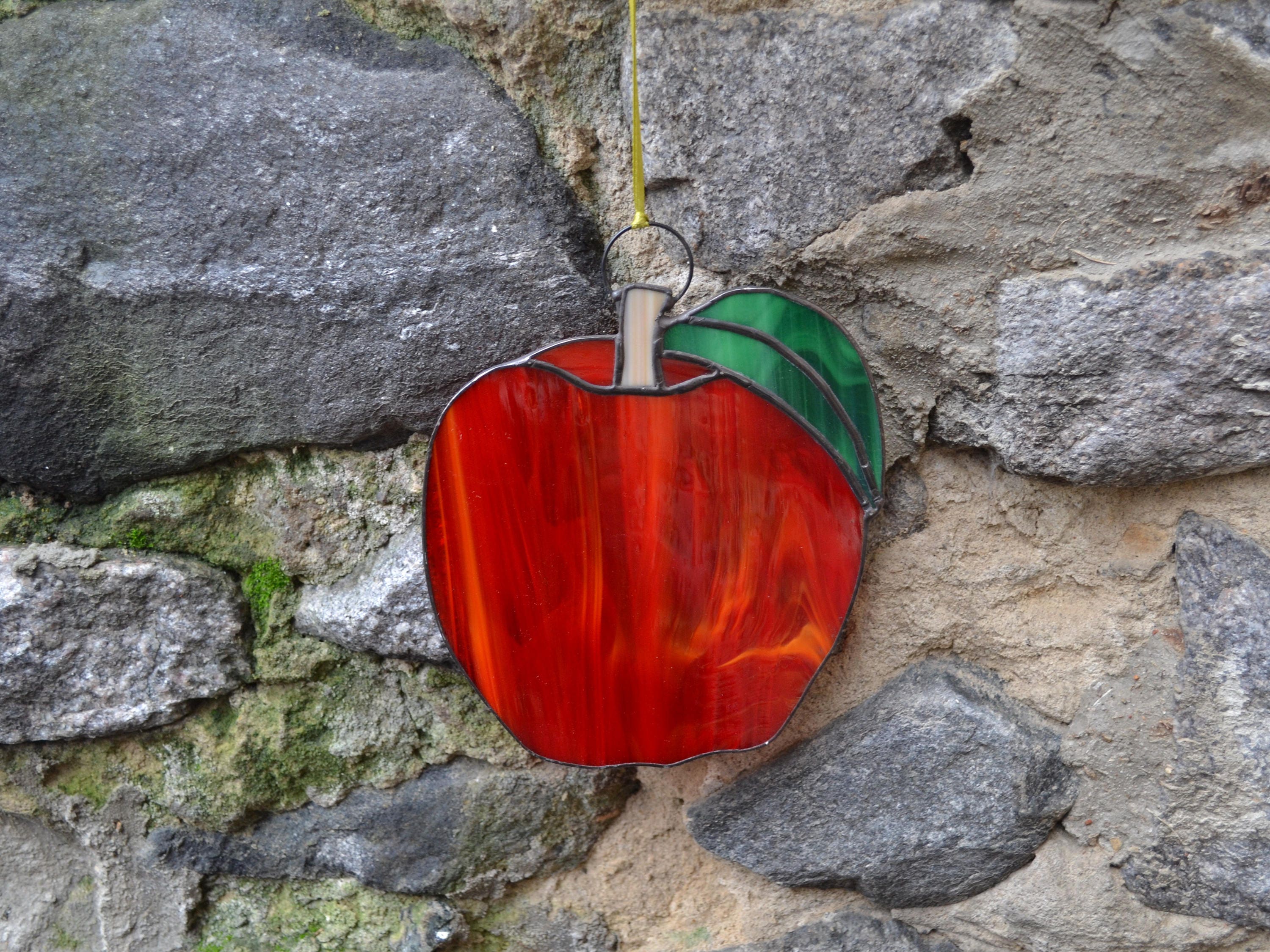 Stained Glass Apple Suncatcher Apple Stained Glass Window Etsy