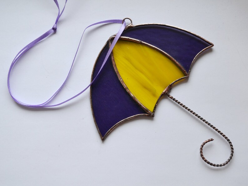 Stained Glass Umbrella Suncatcher yellow gold grape purple Etsy