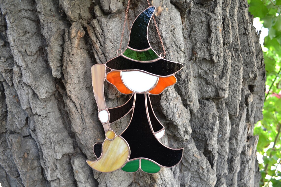 Stained Glass Witch Suncatcher. Witch Stained Glass Window Etsy