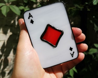 Ace of Diamonds Stained Glass Suncatcher Window Hanging or Wall Decor. Playing Card Ornament. Poker Lover Gift
